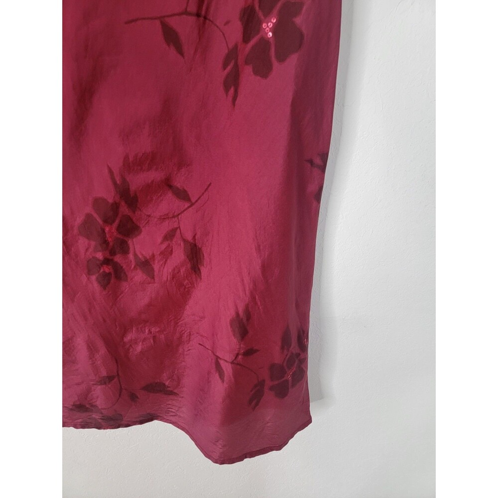 Vintage Espirit Silk Skirt Berry Red Floral Dainty Sequins Vtg Size 5/6 90s Y2K - Picture 8 of 16